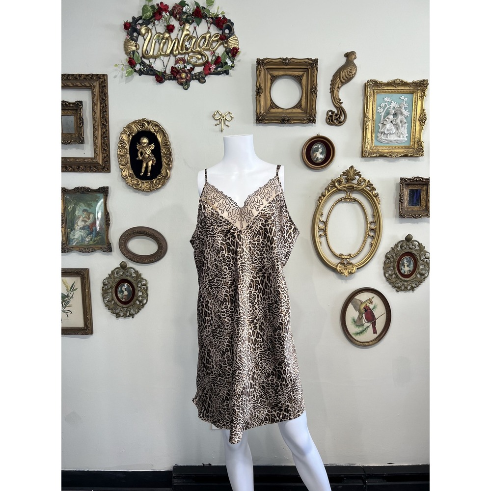Inner Most Womanβ Vintage Lace Trim Leopard Satin Slip Dress Size 2X